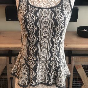 CAbi Gray & White Knit Sleeveless Peplum Tank Top